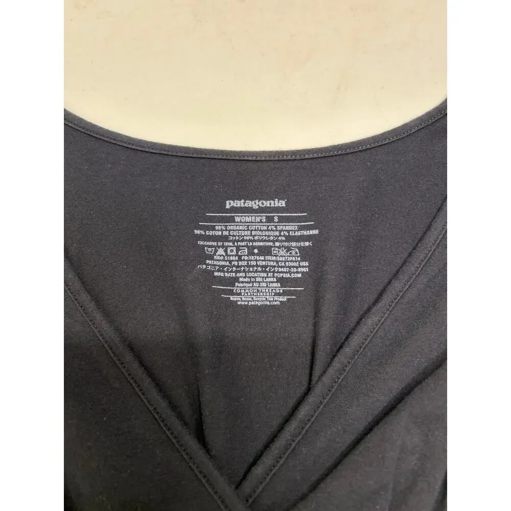 PATAGONIA Margot 3/4 Sleeve Organic Cotton Dress in Black Size Small